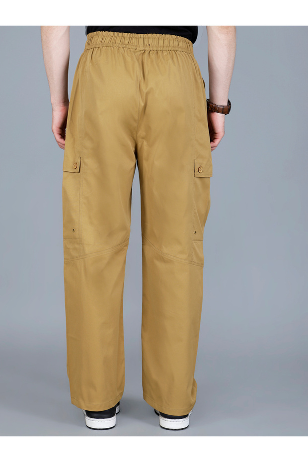 Men Solid Cargo Pants with Drawstring - 5