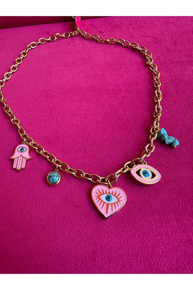 Milena Istanbul Pink Charm Steel Necklace