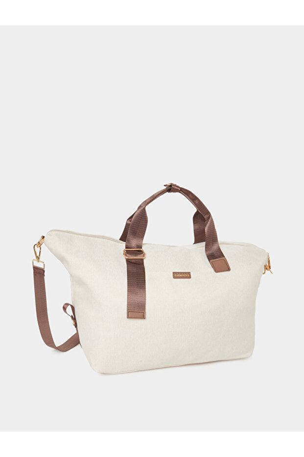 Beige Leather Patch Gym Bag