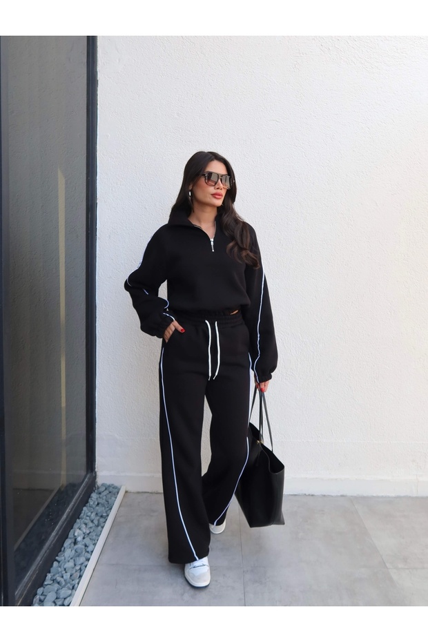 Shardonlu Half-Zipper Suit with Piping