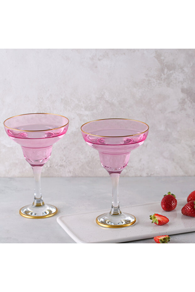 Pembe Margarita Ayaklı Koktey Kadehi & Bardağı 2’li Set - 1