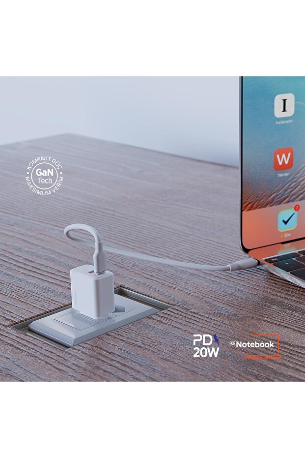 PBS136 Hızlı 1 USB 1 PD Çıkışlı 20W Şarj Adaptörü Duvar Şarjı Beyaz - 3