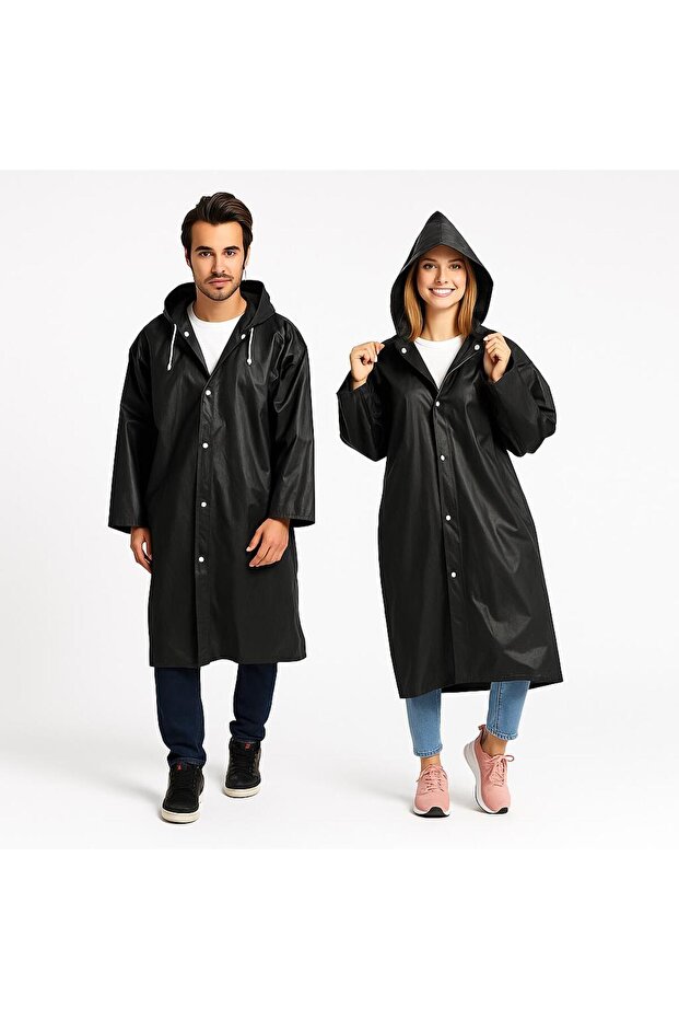 Women Men Raincoat Hooded Snap Closure Eva Black Water Windproof Rain Coat Sky-900
