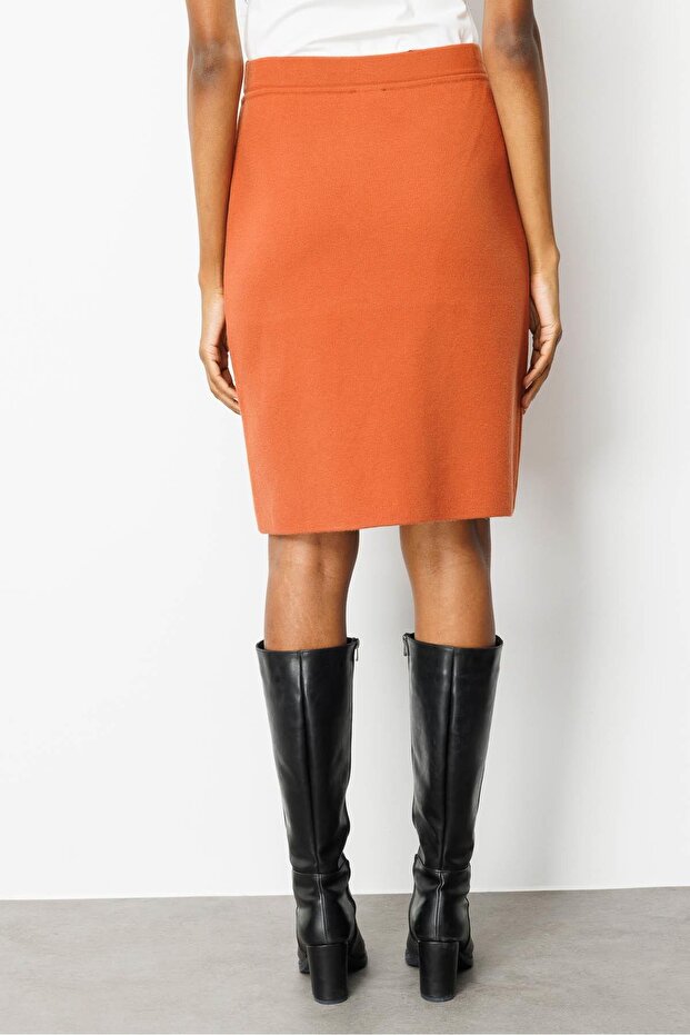 Kadın Triko Düz Basic Etek Kiremit - 2