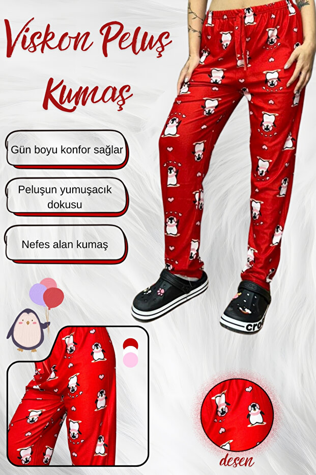 Kadın Pijama Soft Pamuklu İnce Nefes Alan Peluş Tek Alt Pijama - 3