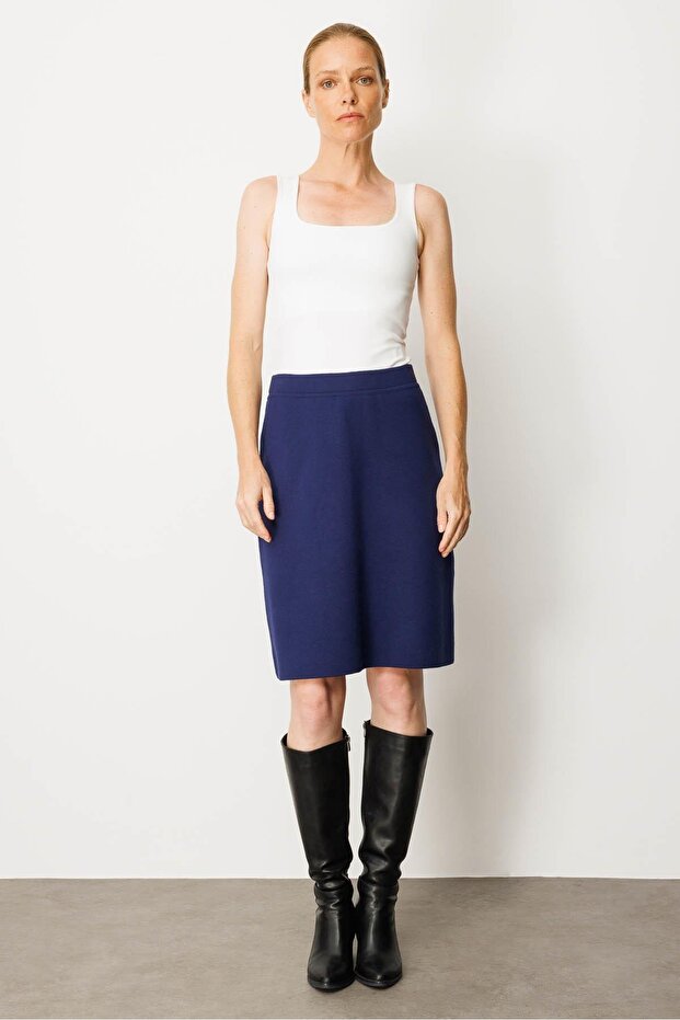 Kadın Triko Düz Basic Etek Lacivert - 3