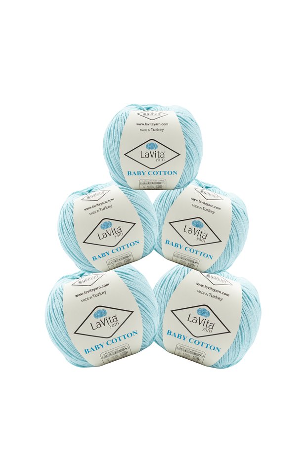 Baby Cotton Amigurumi and Hand Knitting Yarn 40% Acrylic 60% Cotton 250Gr 5 Pcs (5002 Light Blue)
