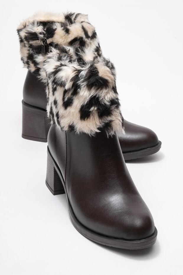 Women's Heeled Fur High Boots Brown Skin