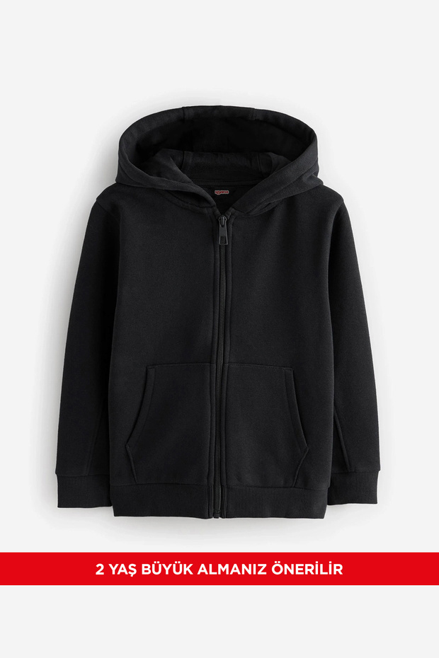 kinderos Erkek Çocuk Basic Düz Kapüşonlu Fermuarlı Sweatshirt