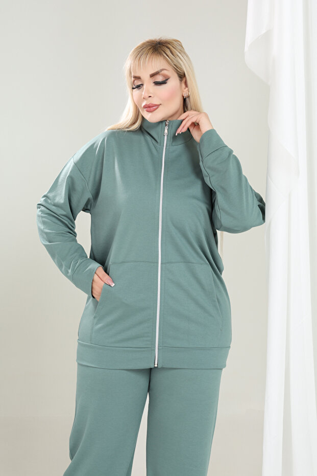 Dámska tepláková súprava s dlhým rukávom a stojatým golierom na zips - 6