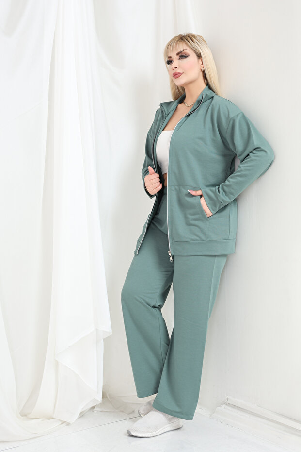 Dámska tepláková súprava s dlhým rukávom a stojatým golierom na zips - 1