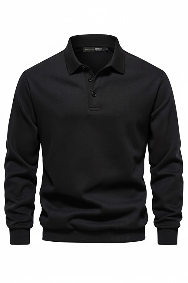 Ghassy Co Erkek Retro Renk Bloklu Pamuklu Gömlek Yaka Sweatshirt