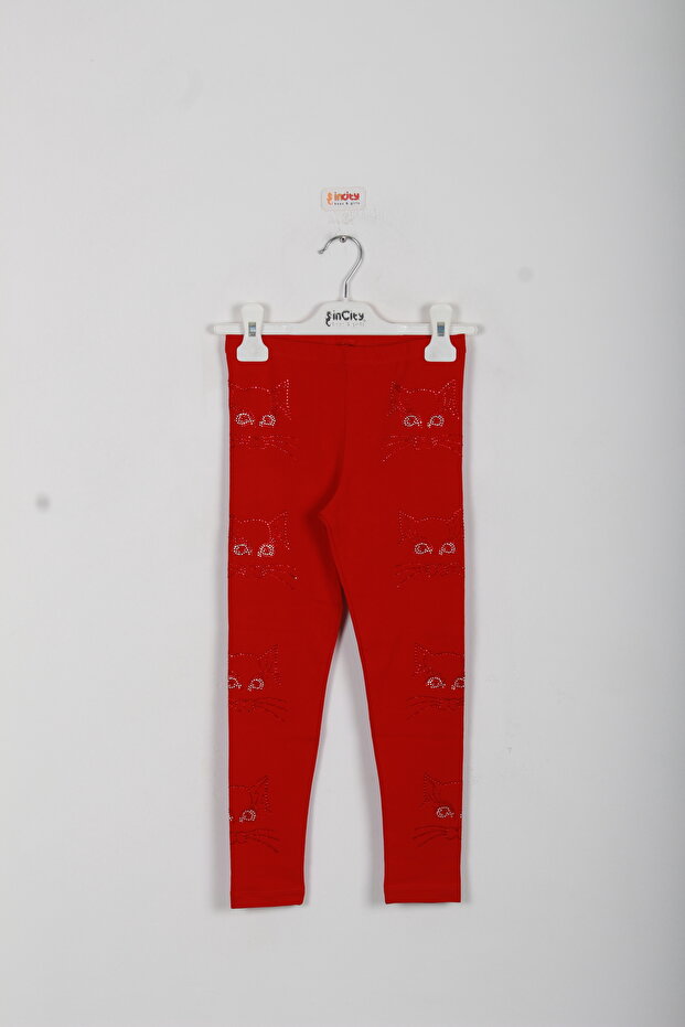 Girl's Cat Stone Detailed Leggings