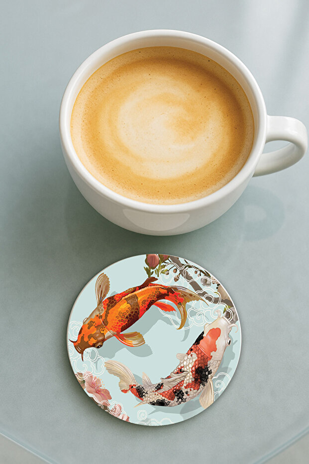 قاعدة كوب دائرية من البليكسي جلاس مع نقش سمكة الكوي الفردية - 1