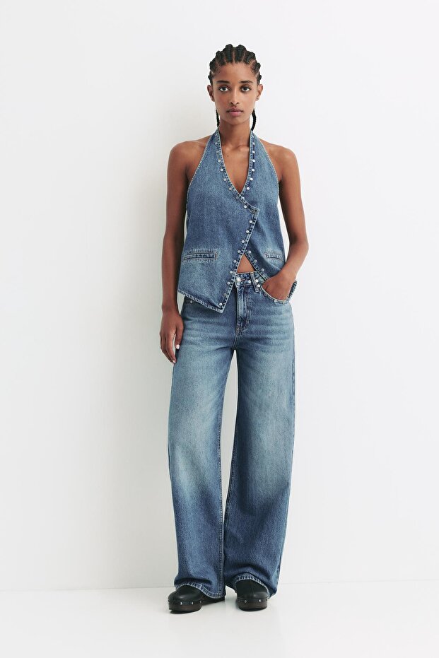 Zımbalı düz paça jean - 2