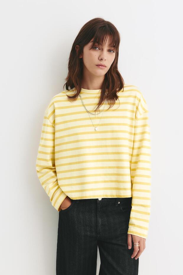 Çizgili oversize tişört - 4