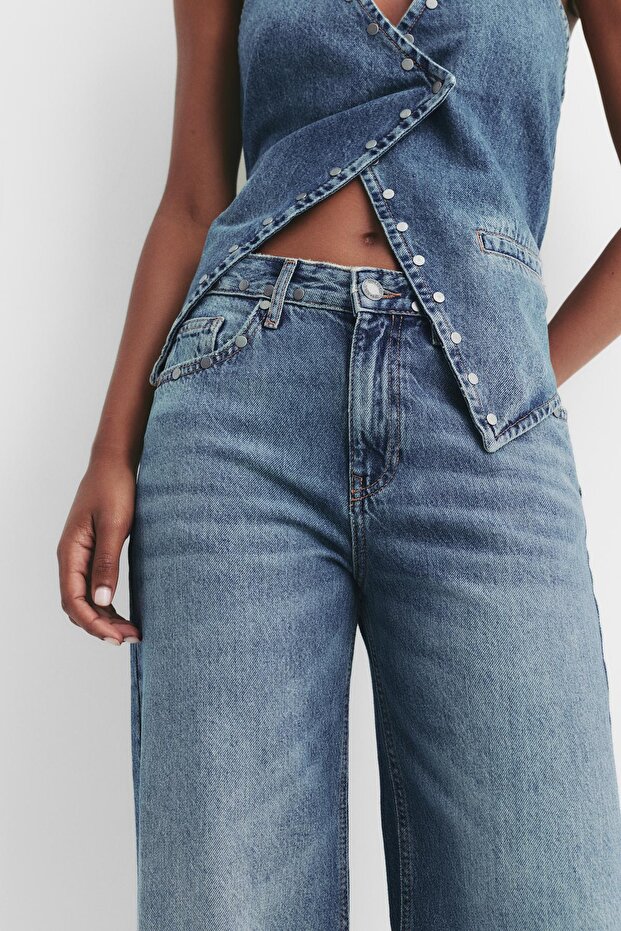 Zımbalı düz paça jean - 4