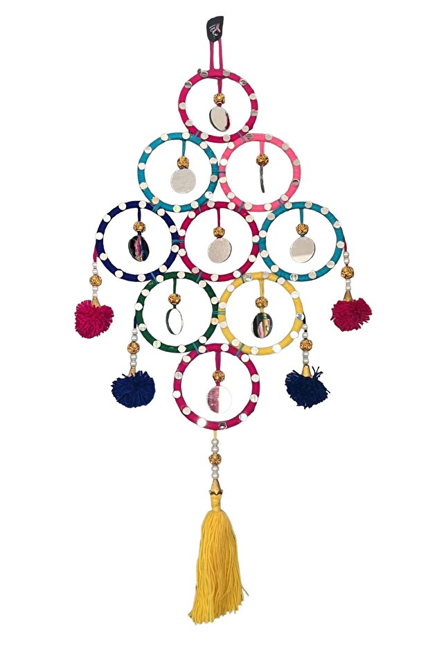 Beautiful DIY Wall hanging with bangles and pom poms - Multicolor