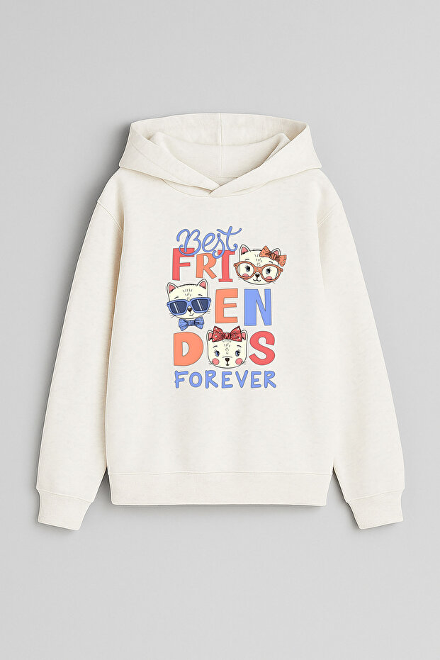 Friends Animals Printed Ecru Girls Boys Hooded Sweatshirt