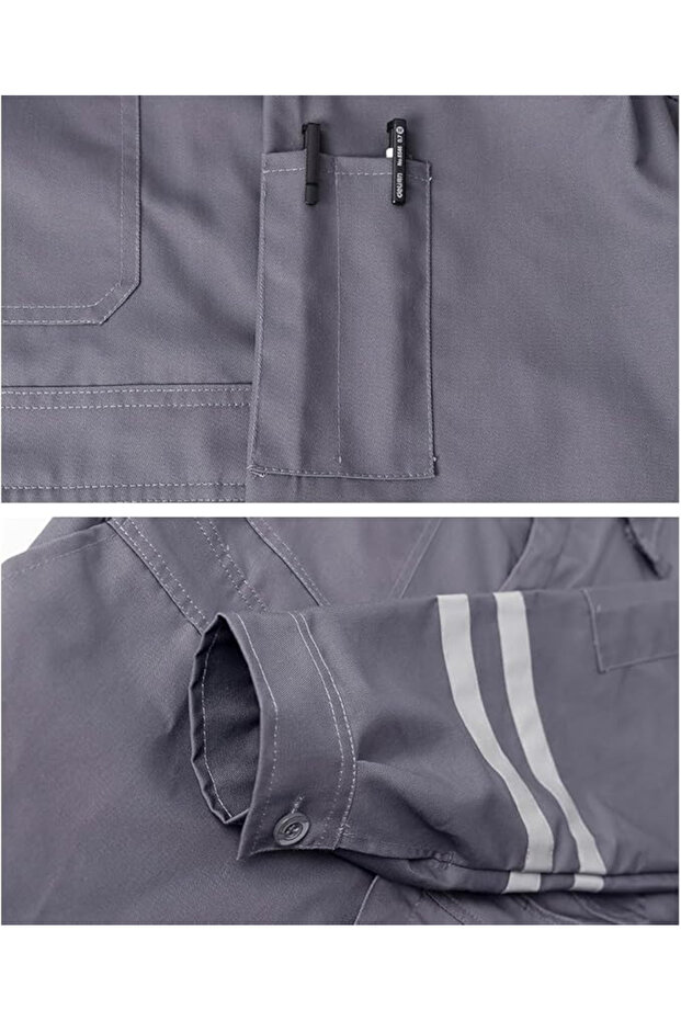 Full work overalls, elastic waist, pockets, reflective tape, M gray - 4