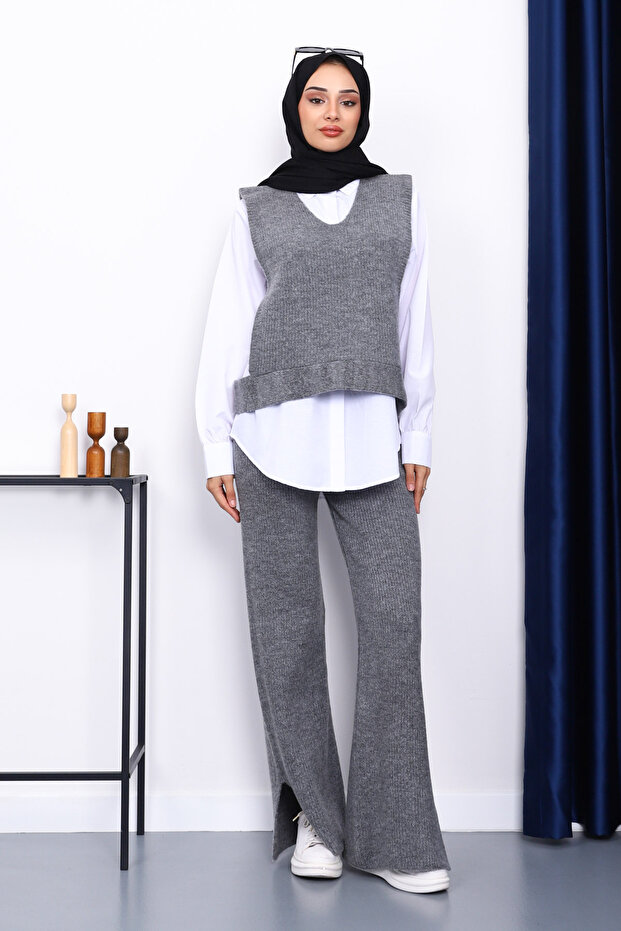 Smoked Shirt Three-Piece Knitwear Set