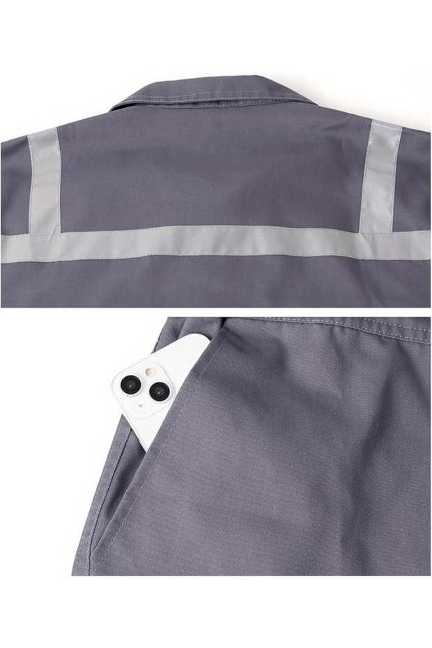 Full work overalls, elastic waist, pockets, reflective tape, M gray - 5