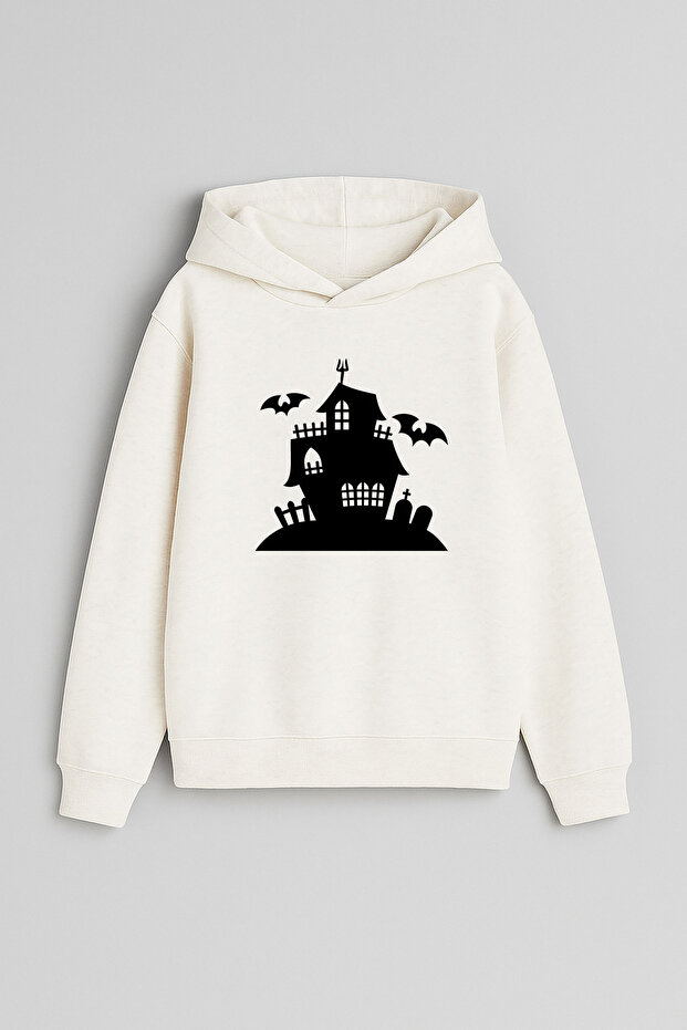 Halloween Halloween Printed Ecru Girls Boys Hooded Sweatshirt