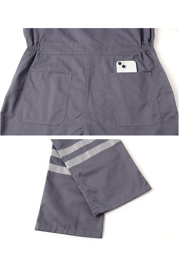 Full work overalls, elastic waist, pockets, reflective tape, M gray - 6