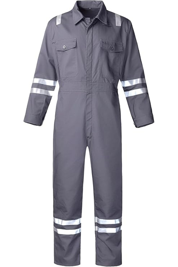 Full work overalls, elastic waist, pockets, reflective tape, M gray - 1