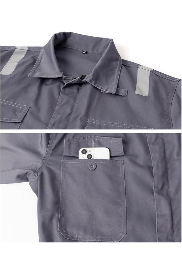 Full work overalls, elastic waist, pockets, reflective tape, M gray - 3