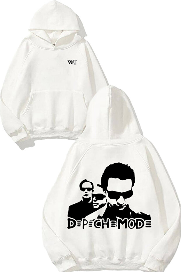 سويت شيرت أبيض بقلنسوة مطبوع عليه تصميم Depeche Mode 7