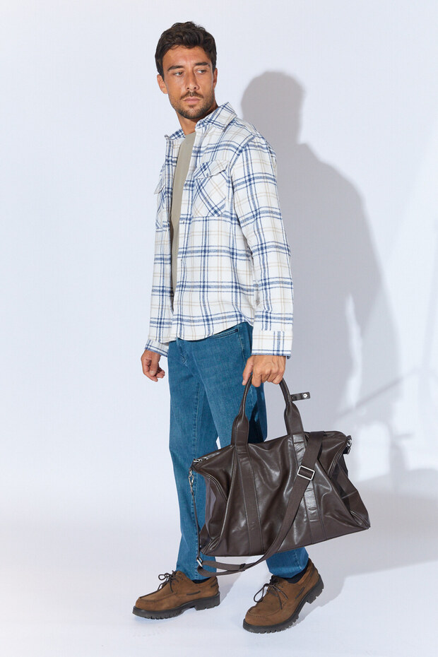 Cepli Ekose Kışlık Gömlek - Ekru-Lacivert | MEW129135-01 - 3