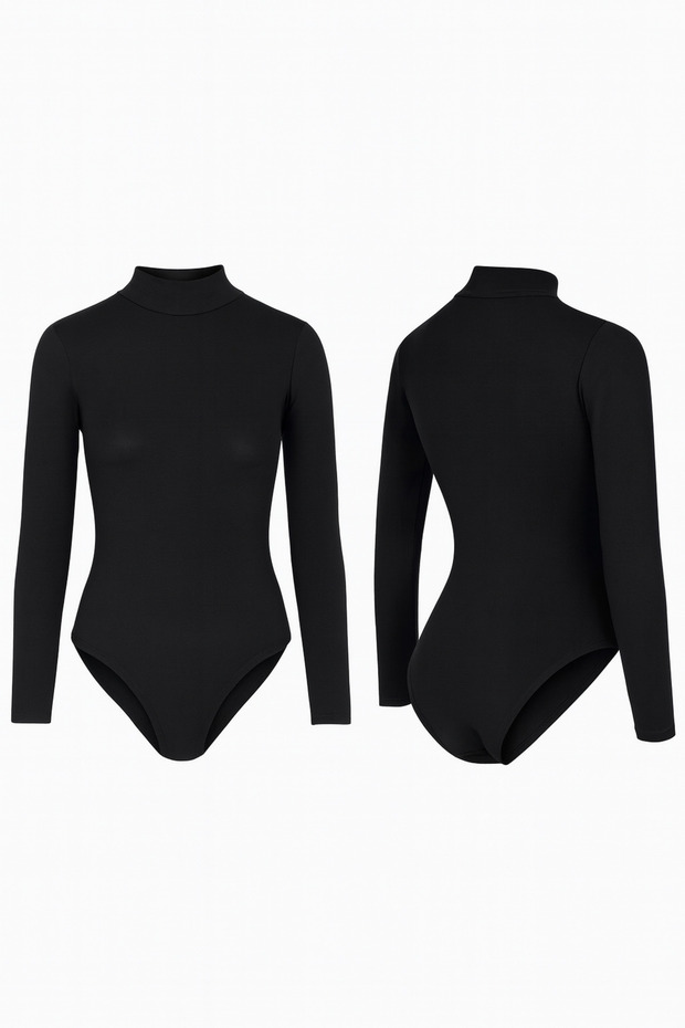 Women's Cotton Stretch Fabric Combed Cotton Long Sleeve High Neck 2-Piece Hooked Bodysuit L6K1K8T1Ka