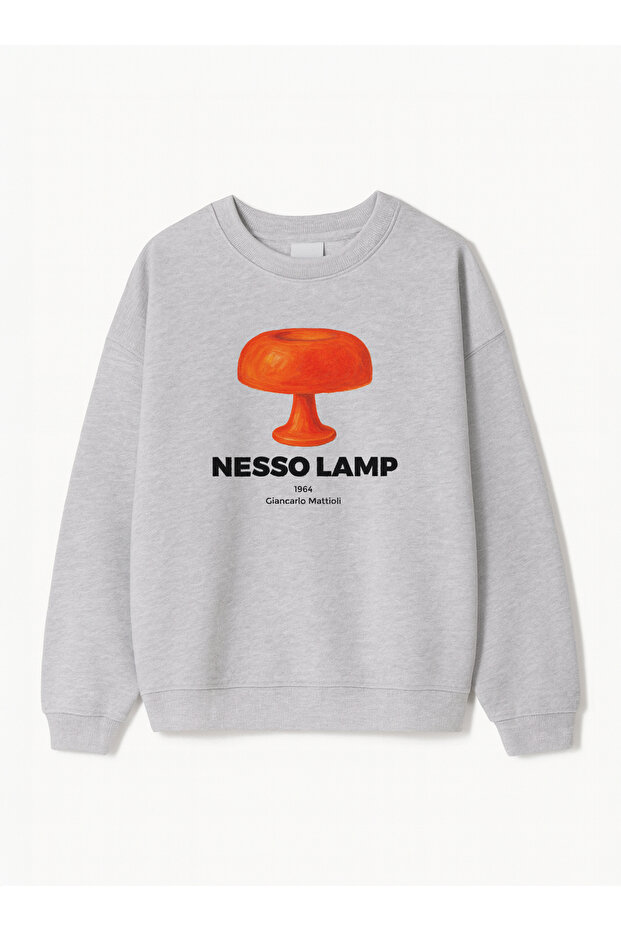 Women's Oversize Fit Sweatshirt Nesso Lamp Printed – Crew Neck, 3 Thread Fleece