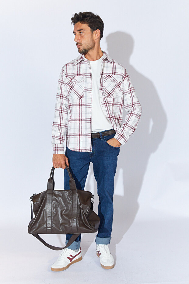 Cepli Ekose Kışlık Gömlek - Ekru-Bordo | MEW129135-01 - 2