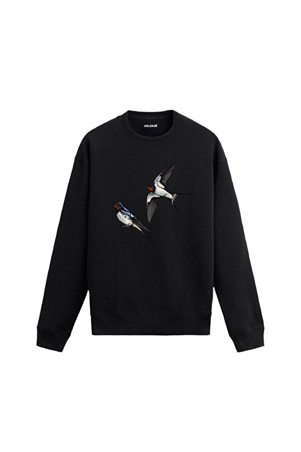 سويت شيرت مطبوع عليه طائر السنونو - 1