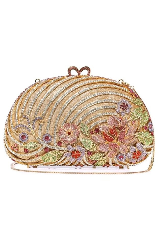 Floral Clutch Bag Gold