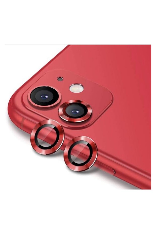 Apple iPhone 12 Mini Camera Protective Lens Eyepiece with Metal Frame Set of 2 Red Red - 1