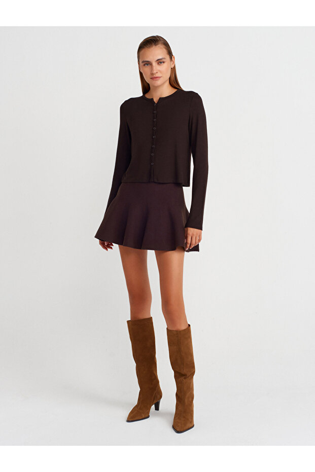 80120 Elastic Waist Knitted Skirt - Dark Brown