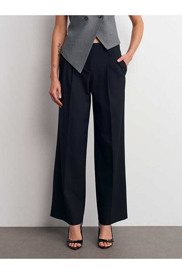 72182 Geniş Paça Pantolon-Siyah - 5