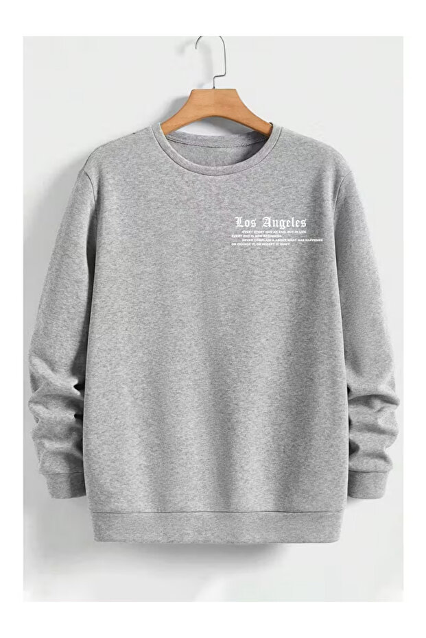 Unisex Gray Los Angeles Printed Crew Neck Sweatshirt