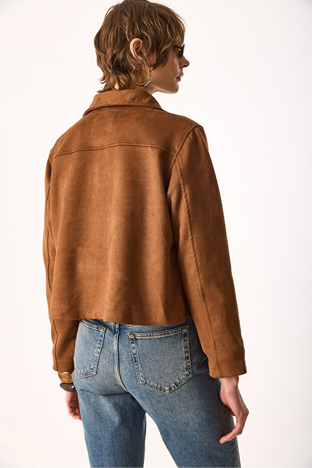 Kadın Regular Fit Süet Ceket-Taba - 7