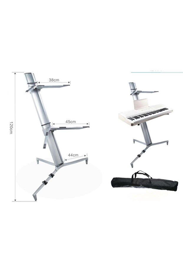 Profesyonel Spider Org Klavye Standı - Gri Robot Org Sehpası Çift Katlı Çanta Hediyeli - 3