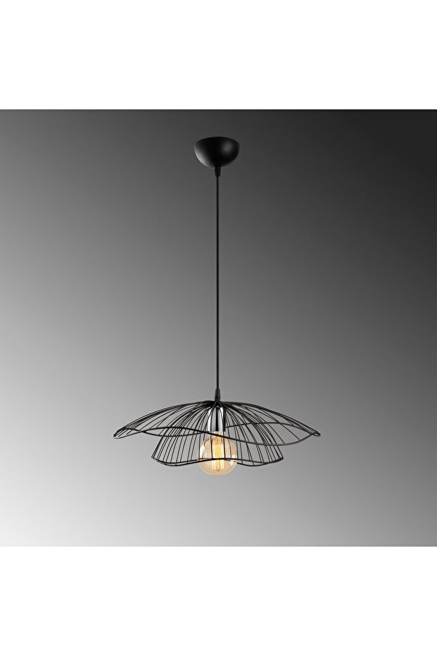 Mantar Tekli Tel Sarkıt Avize Pütürlü Siyah, Sarkıt Lamba Aydınlatma MANTAR-6500 - 6