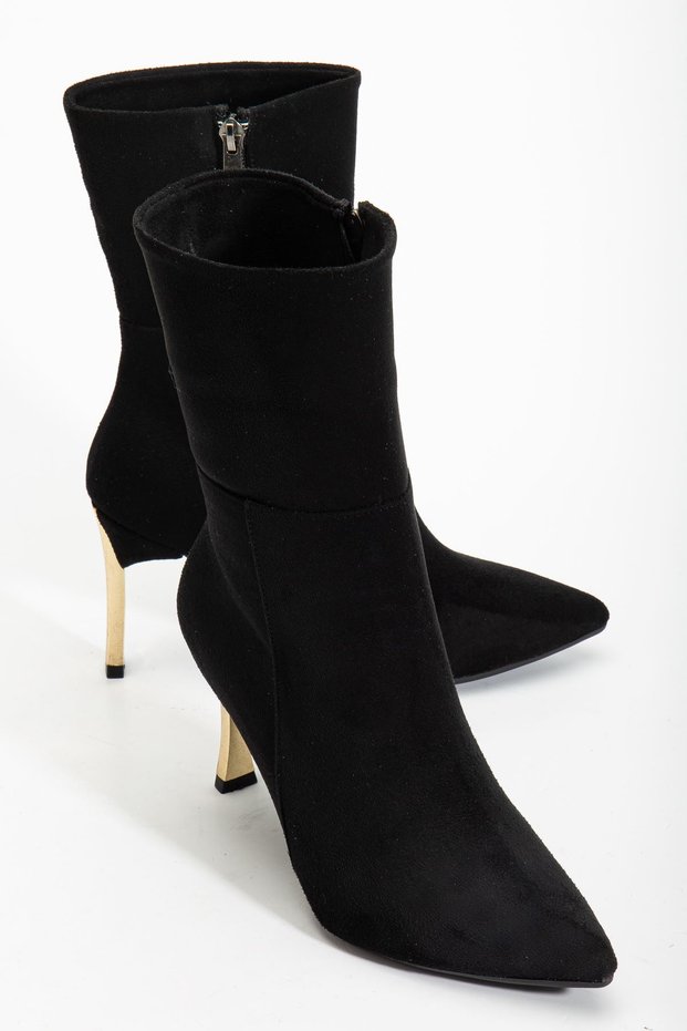 Women's Black Suede Pointed Toe Thin Heeled Boots