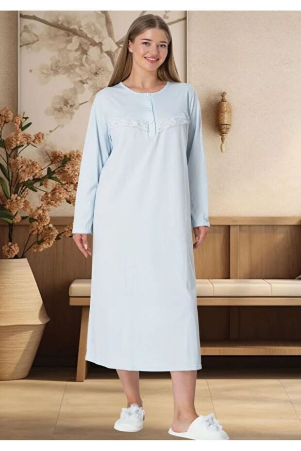 Women's Special Design Blue Plus Size Nightgown