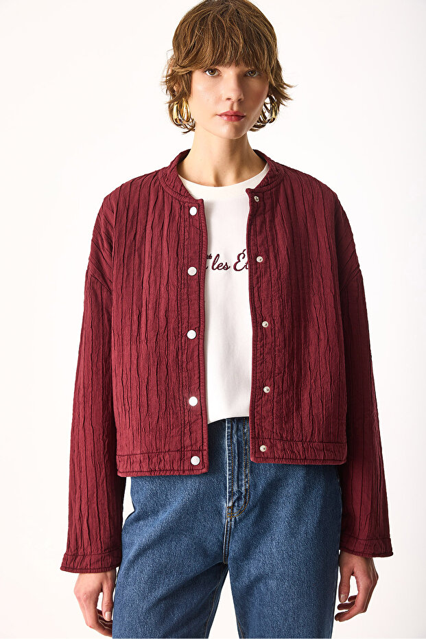 Kapitone Bomber Ceket-Bordo - 2