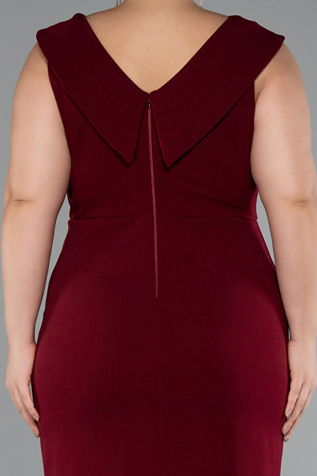 Bordo Kolsuz Midi Büyük Beden Davet Elbisesi ABK2422 - 4