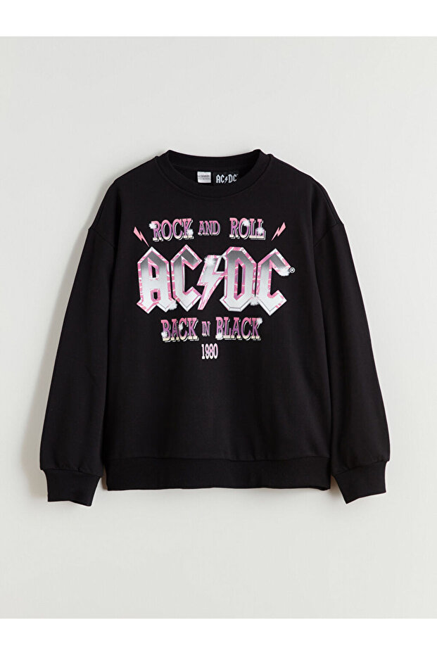 Crew Neck Ac/Dc Printed Girls' Sweatshirt