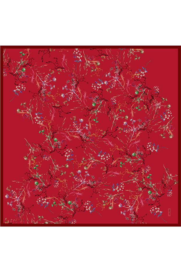 2025-2026 New Season Red Floral Pattern Silk Crepe Satin Scarf